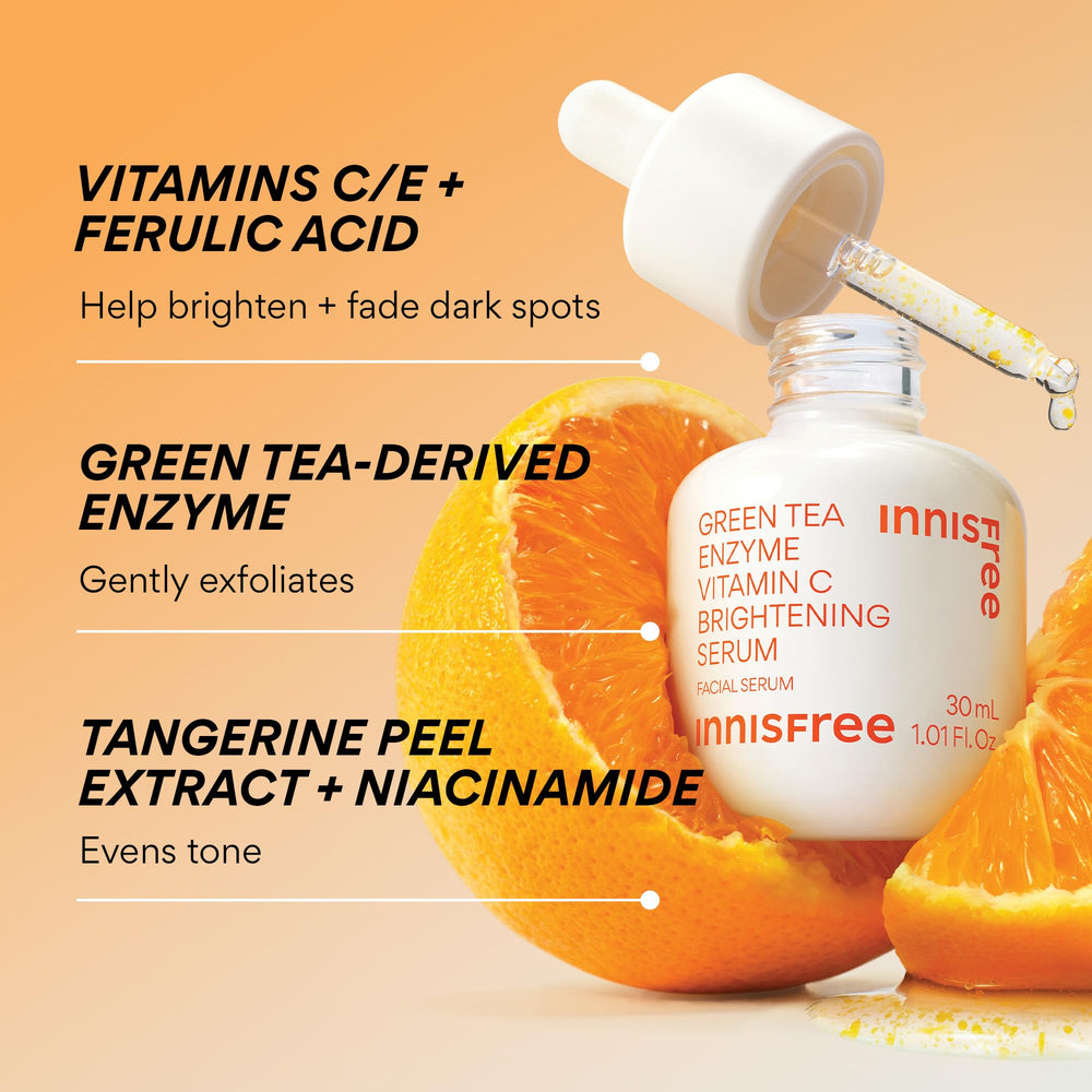 innisfree ingredient list closeup highlighting vitamin C, niacinamide and hyaluronic acid