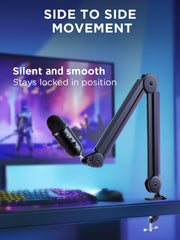 InnoGear brazo montado en setup de streaming con Blue Yeti, facilita posicionamiento