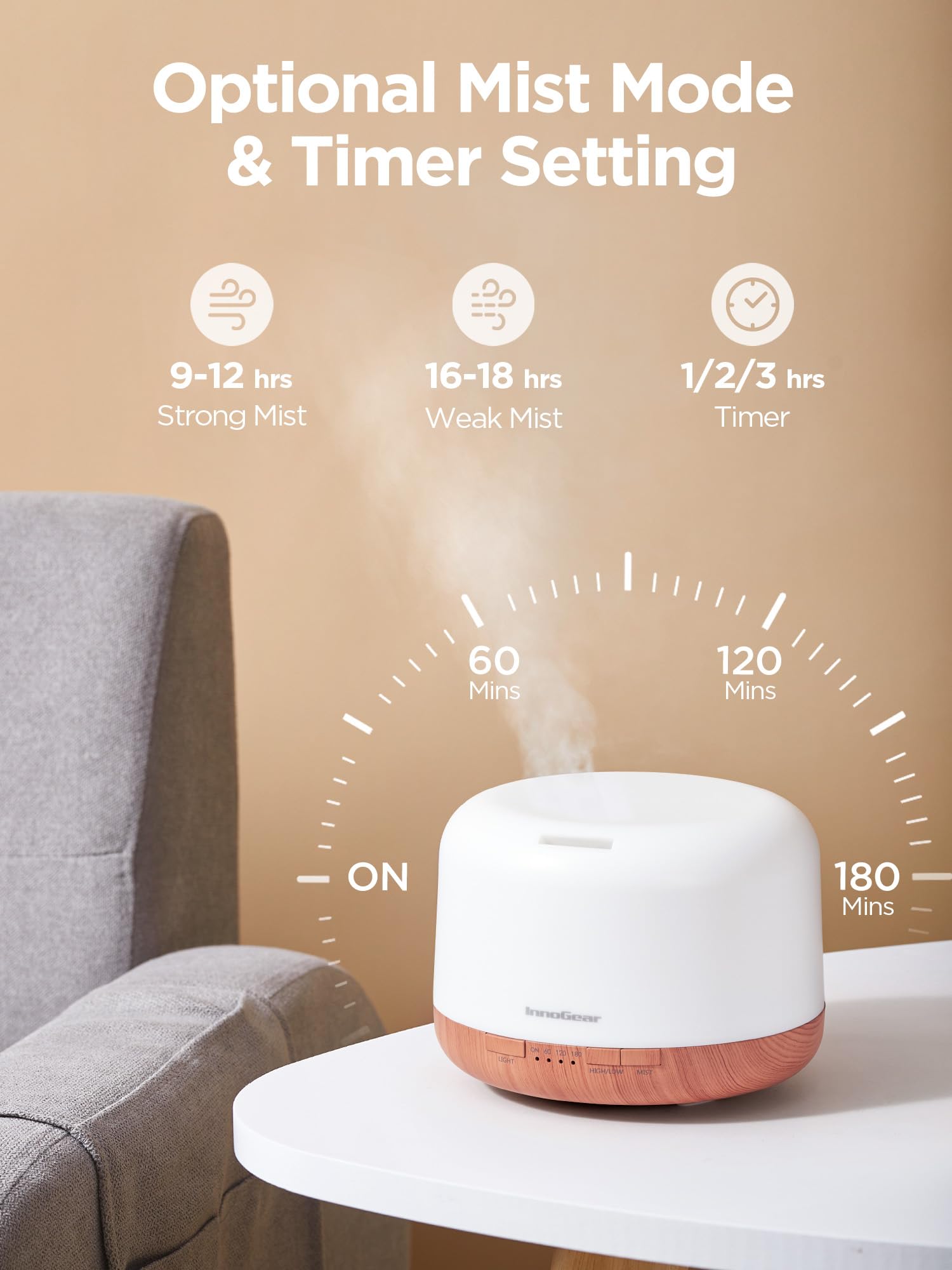 InnoGear en uso en sala expulsando niebla y mejorando el ambiente