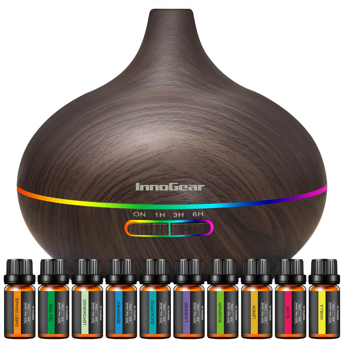 InnoGear difusor frontal oscuro mostrando diseño elegante y fácil uso