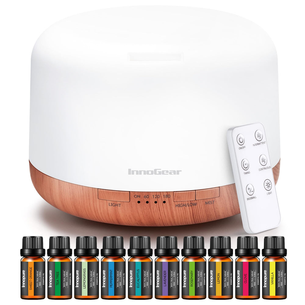 InnoGear diffuser on a bedside table creating calming ambience for sleep benefit