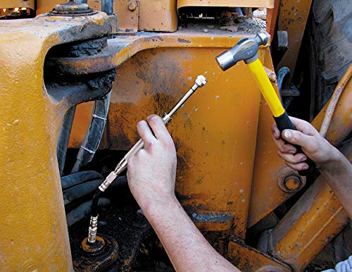 Innovative Products of America rejuvenator unit applied to a tractor king pin demonstrating efficient field flushing