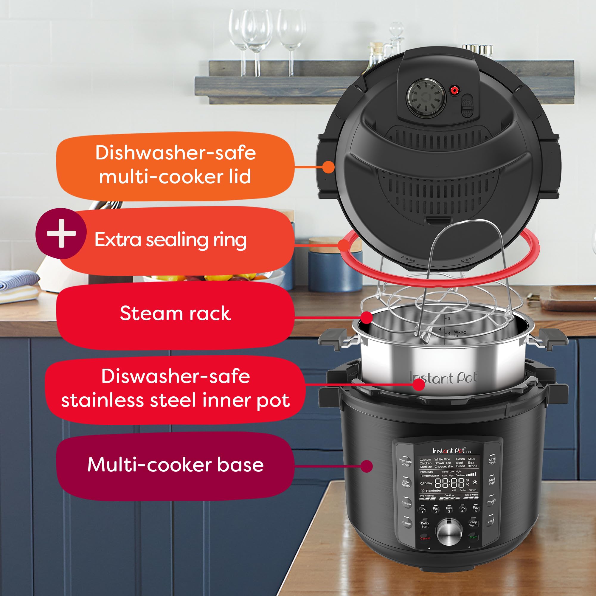 Instant Pot Pro panel de control con programas inteligentes y botones claros