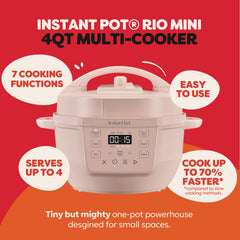 Instant Pot RIO Mini open with stainless steel inner pot visible, Instant Pot ease for quick cleaning