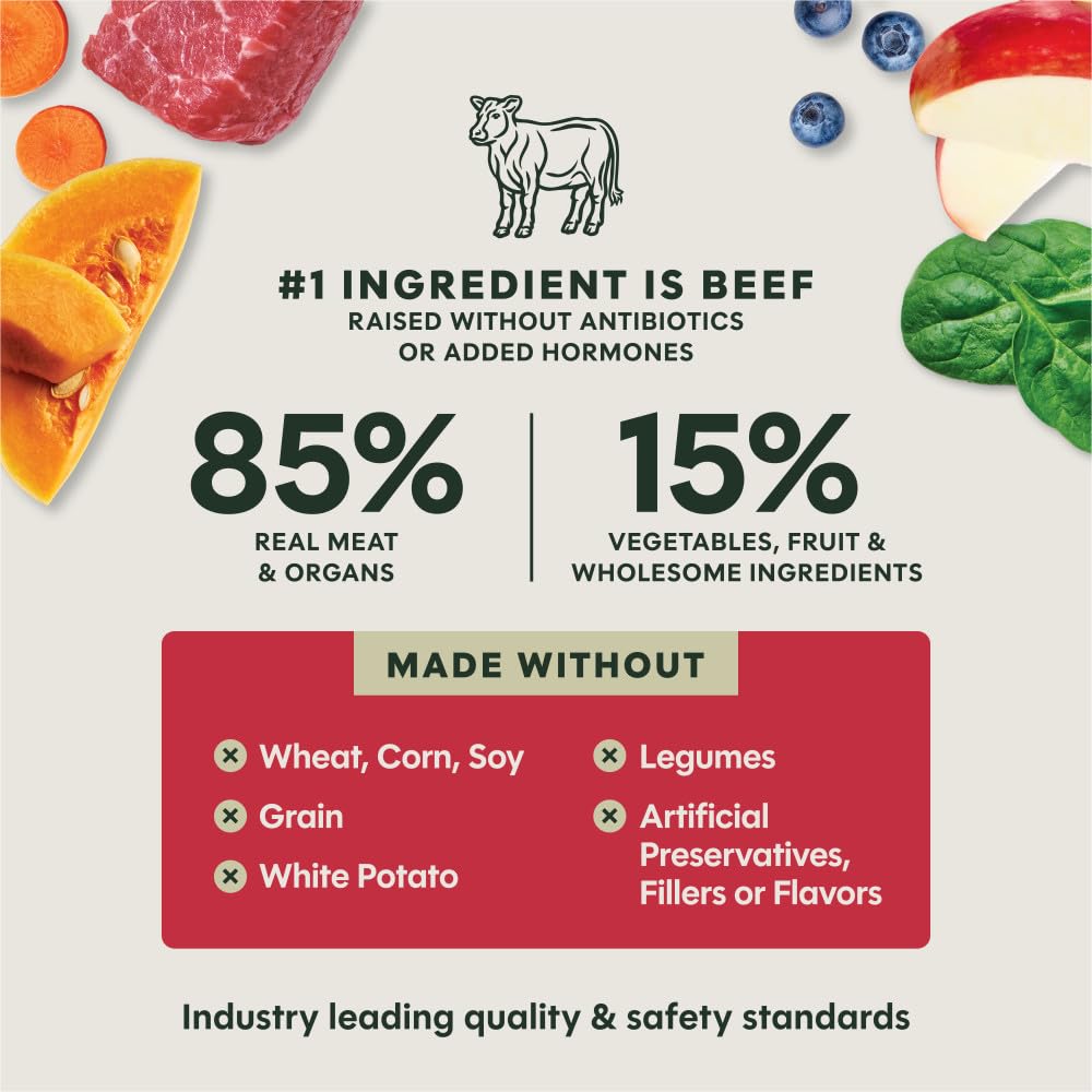 Instinct arrangement of beef and organs highlighting quality animal ingredients