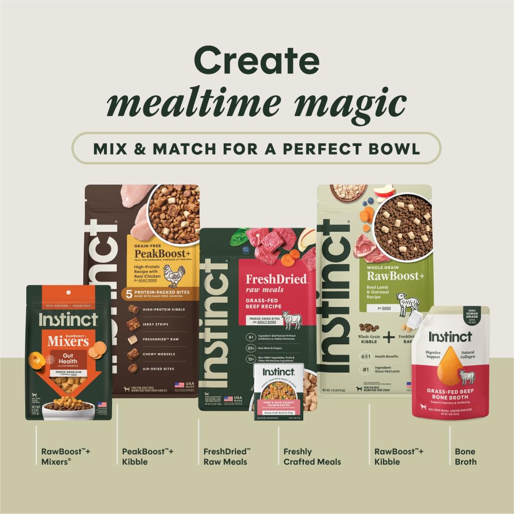 Instinct dog eating outdoors portraying happy appetite and meal convenience