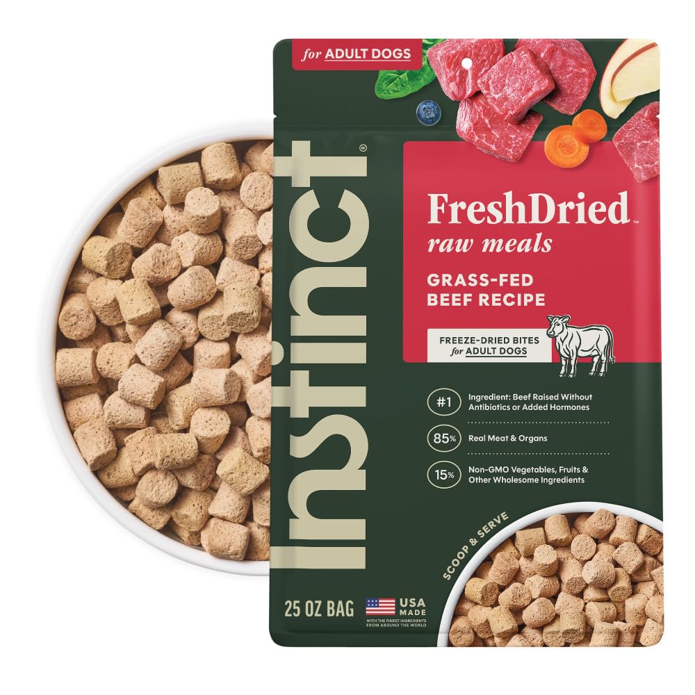 Instinct pouch front view showing brand and beef recipe benefits