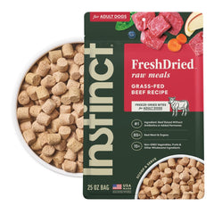 Instinct pouch front view showing brand and beef recipe benefits