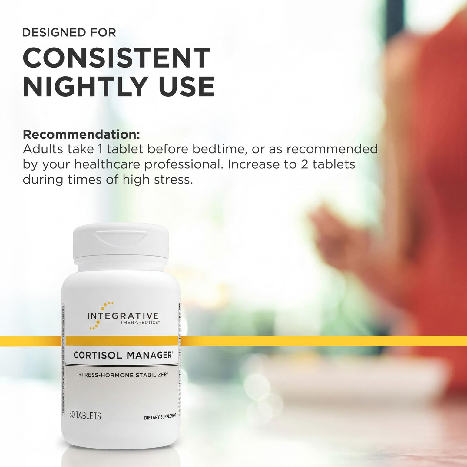 Integrative Therapeutics frasco abierto con tabletas listas para uso diario