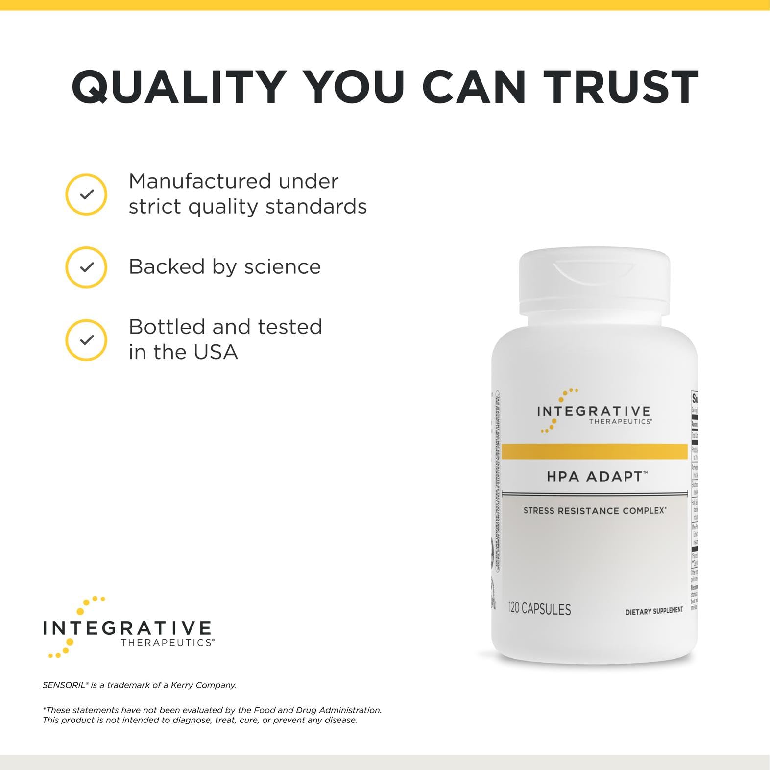 Integrative Therapeutics comparación de tamaño del frasco HPA Adapt para referencia