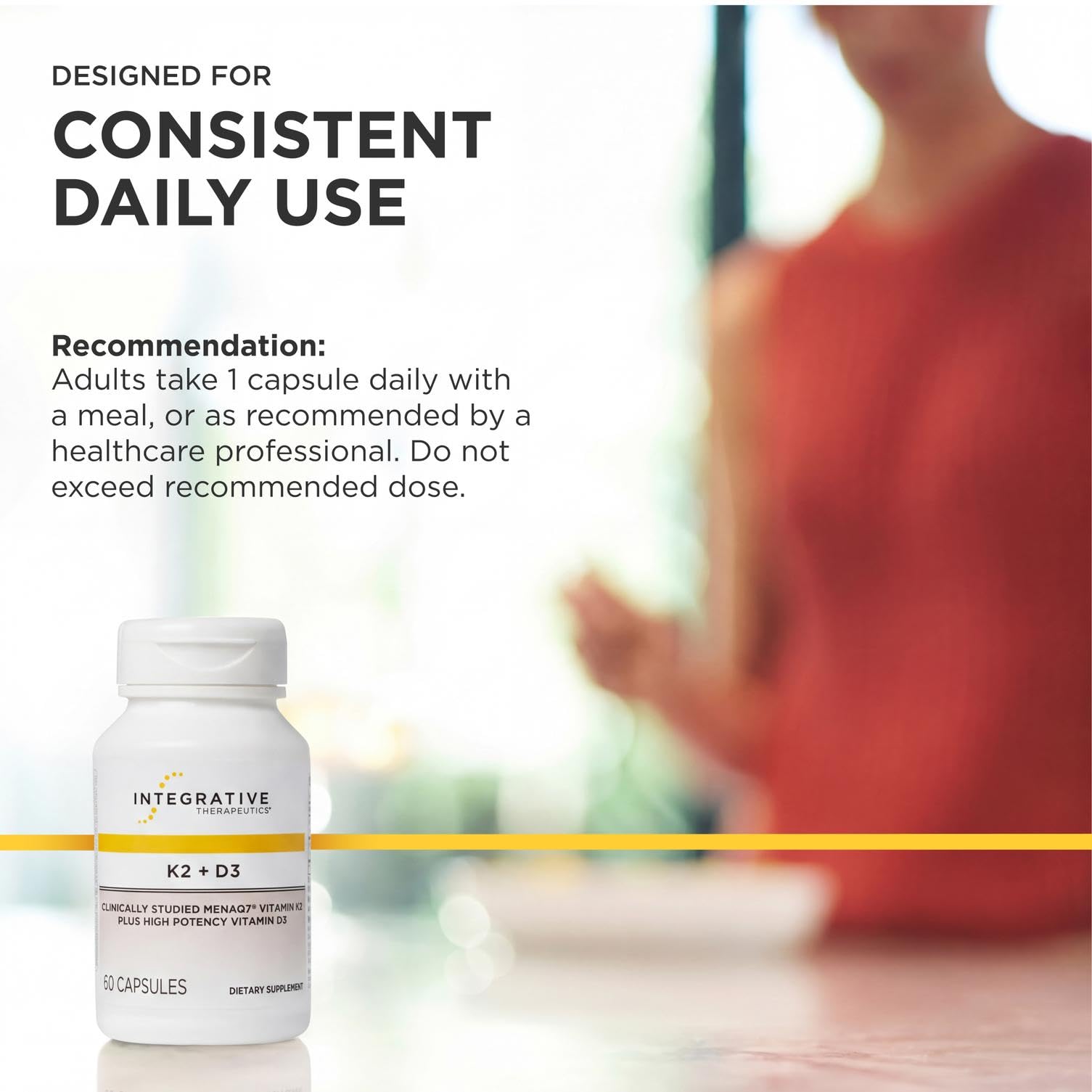 Integrative Therapeutics cápsulas en cocina cerca de comida para absorber mejor