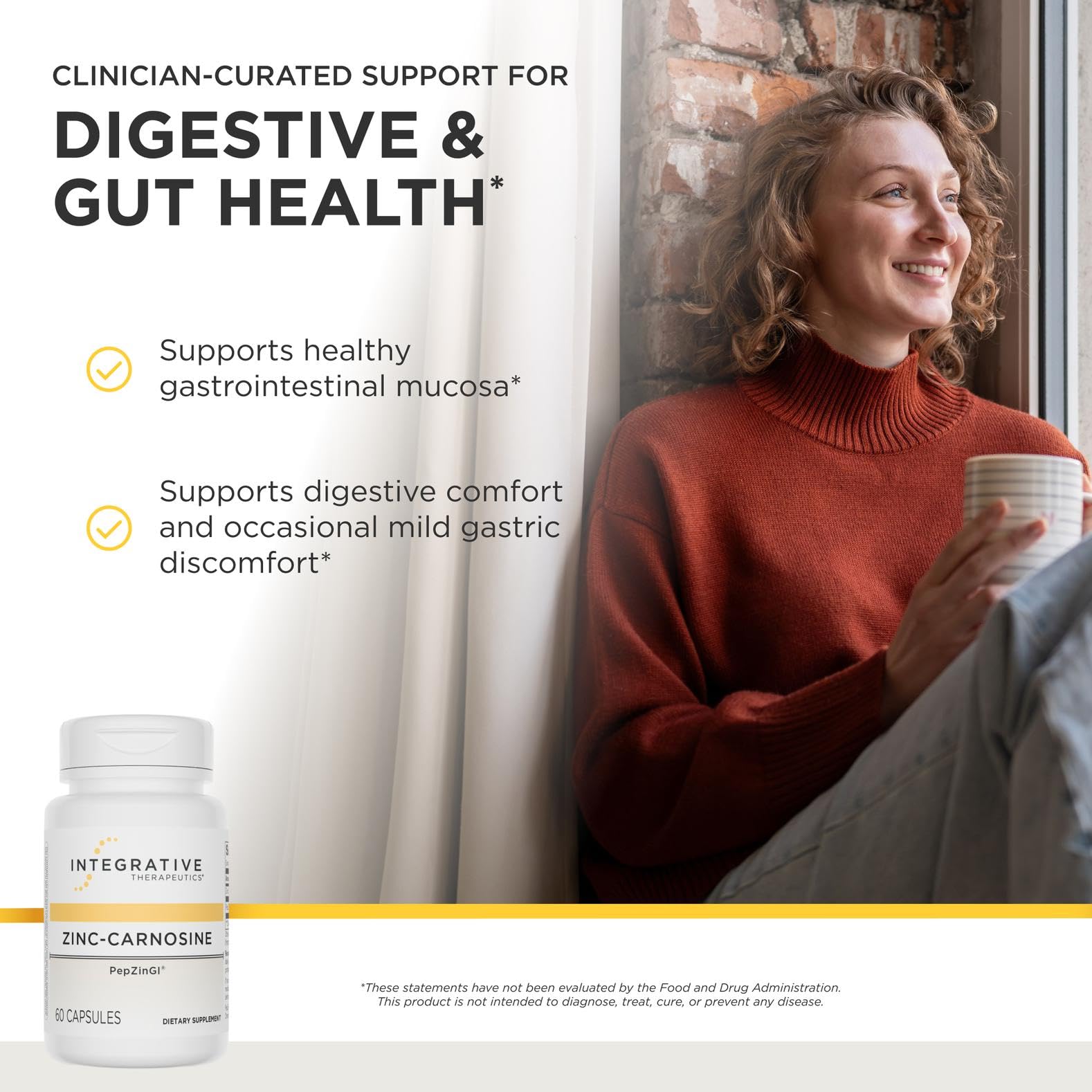 Integrative Therapeutics cápsulas en mano fácil de tragar para comodidad digestiva