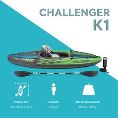 Intex Challenger K1 remo deluxe y bomba de alta salida listos para inflar