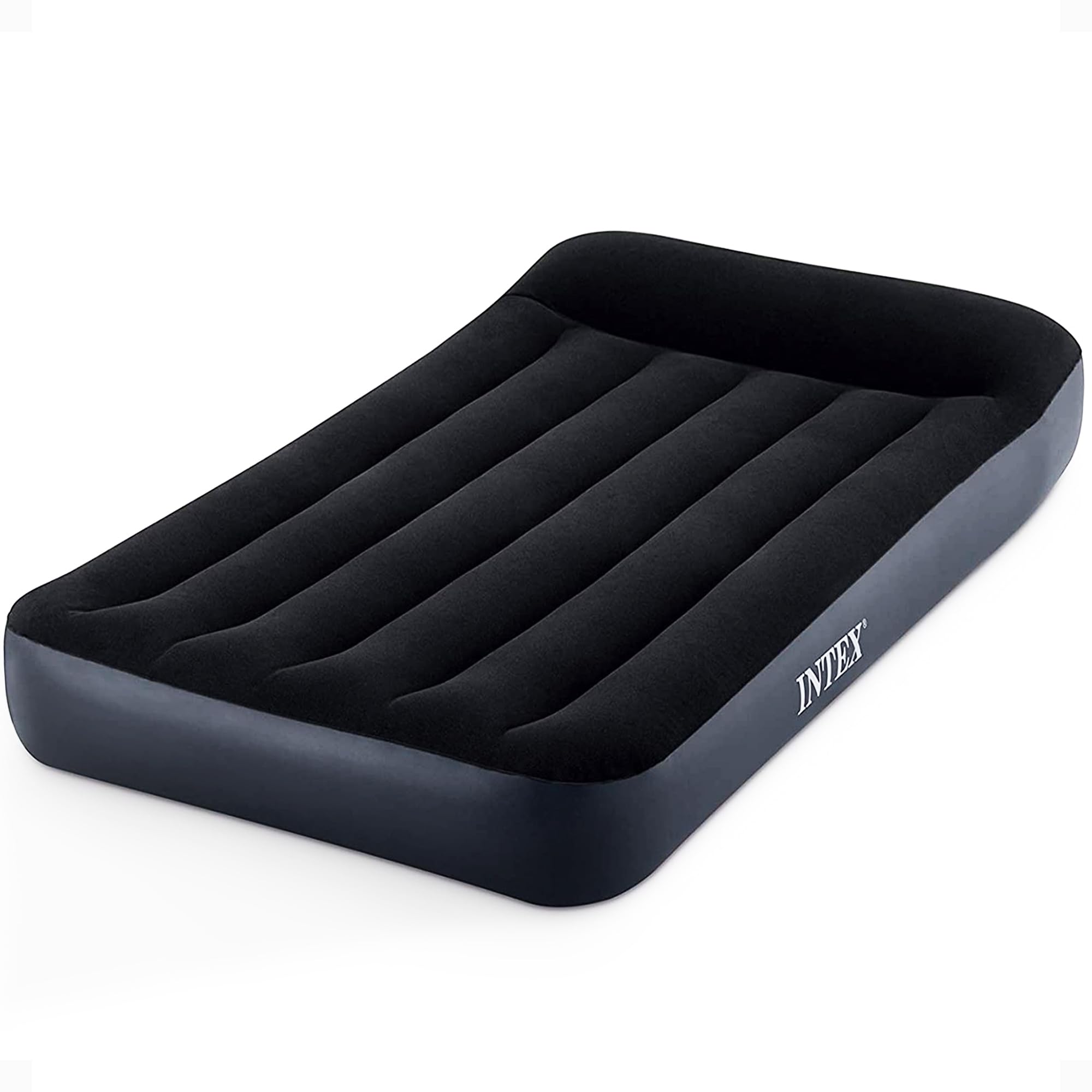 Intex colchón frontal mostrando la forma y color azul, comodidad portátil