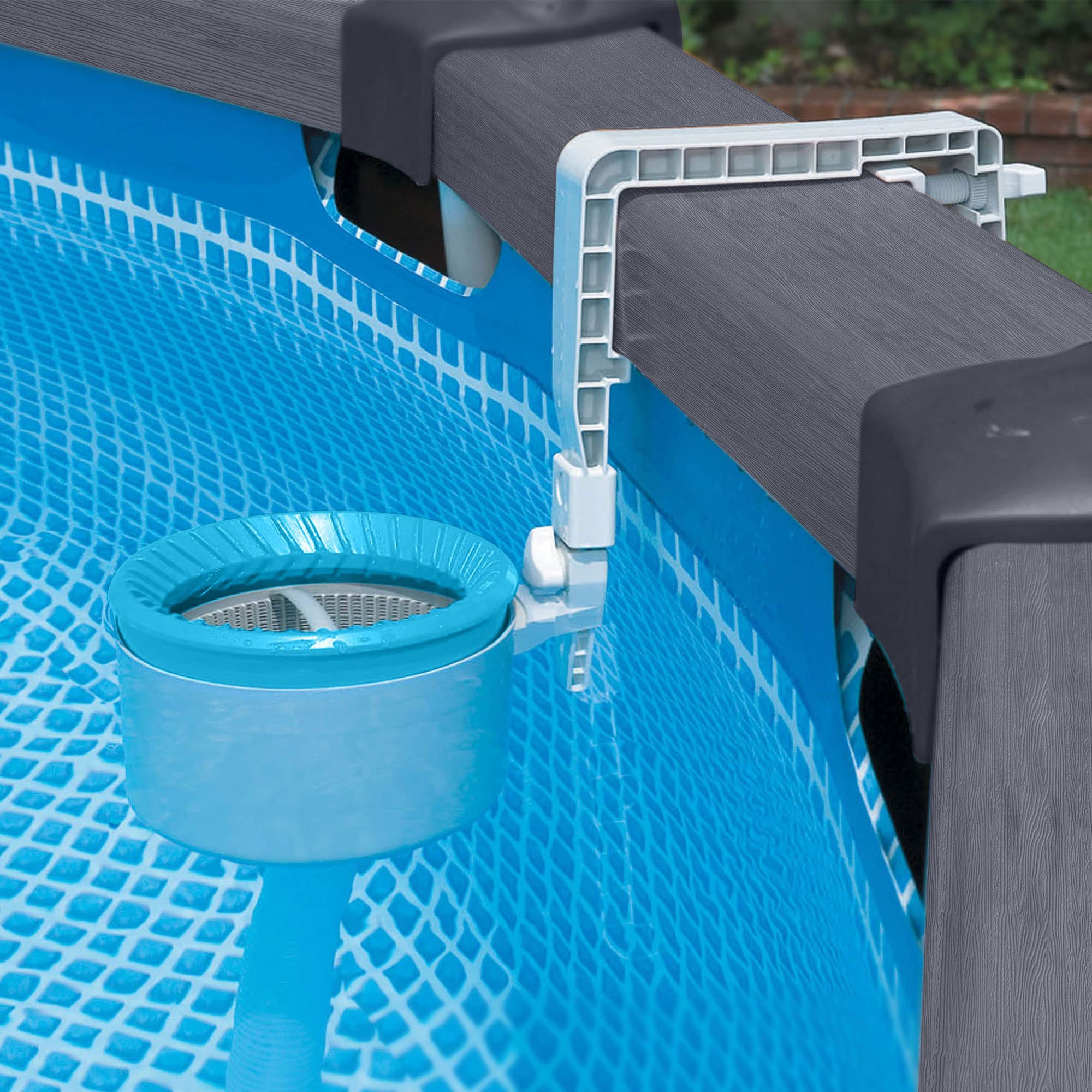 Intex skimmer basket being emptied showing effortless maintenance benefit