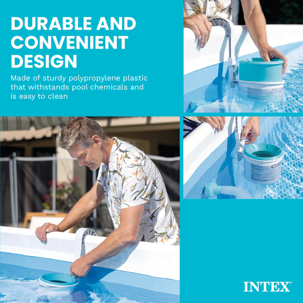 Intex skimmer installed on Easy Set pool illustrating secure fit benefit