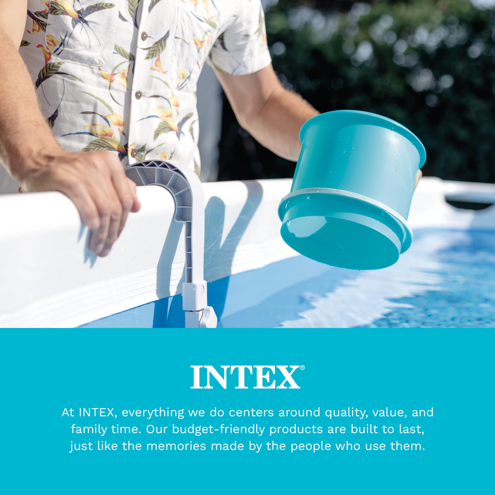 Intex skimmer next to ruler to show compact dimensions and easy storage