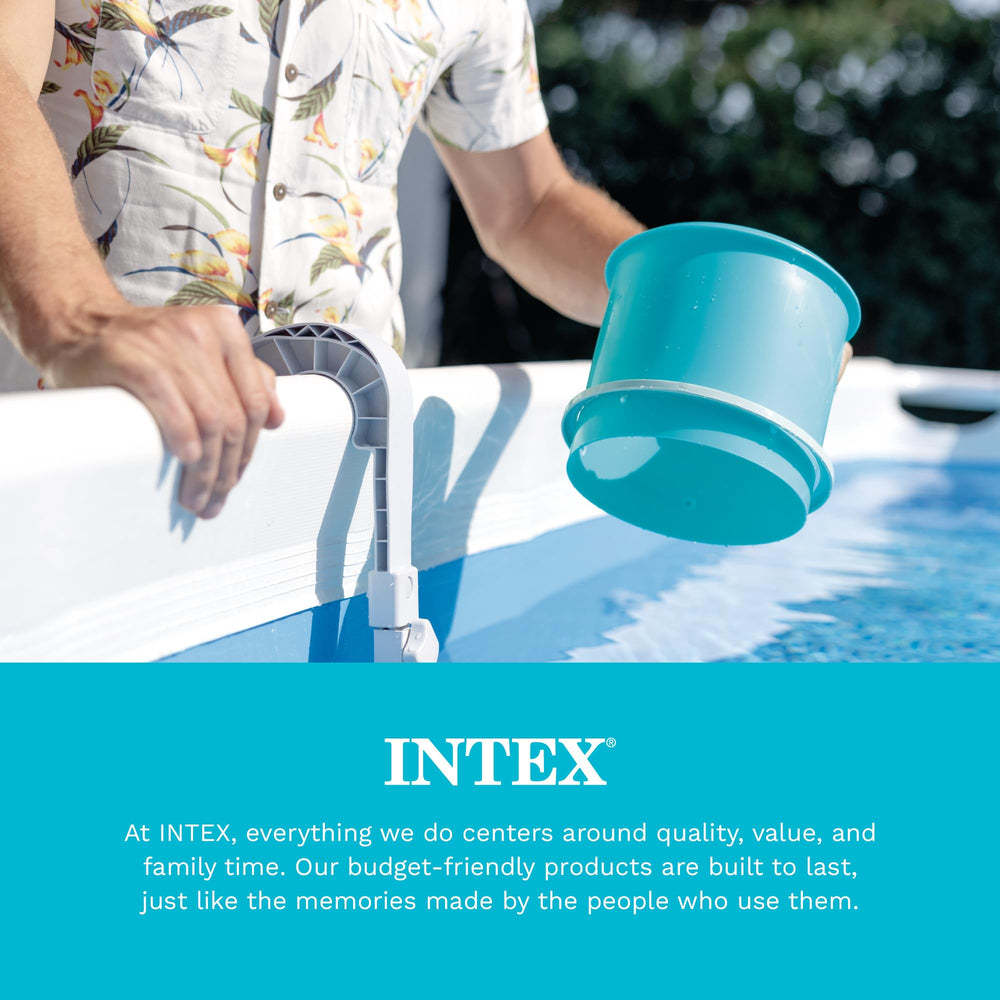 Intex skimmer next to ruler to show compact dimensions and easy storage
