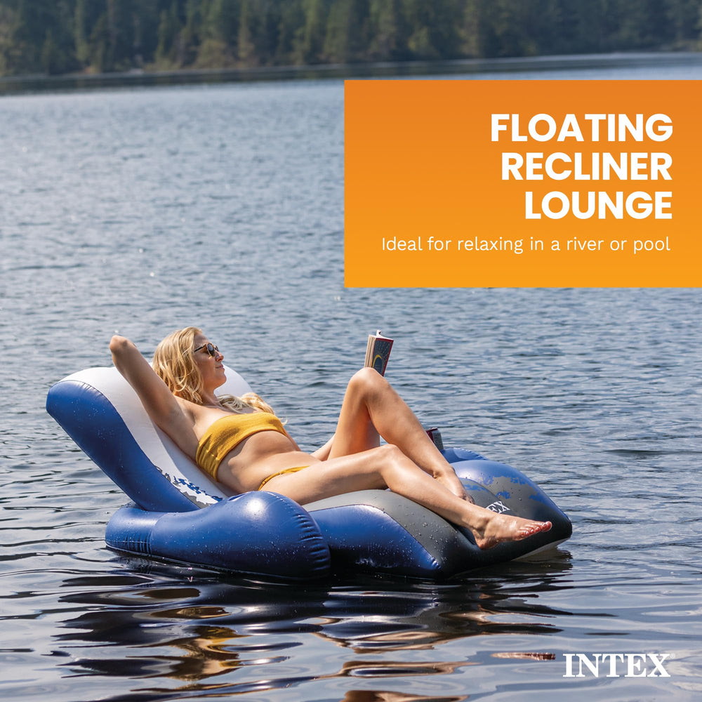 Intex lounge en uso con adulto relajado y estabilidad en agua