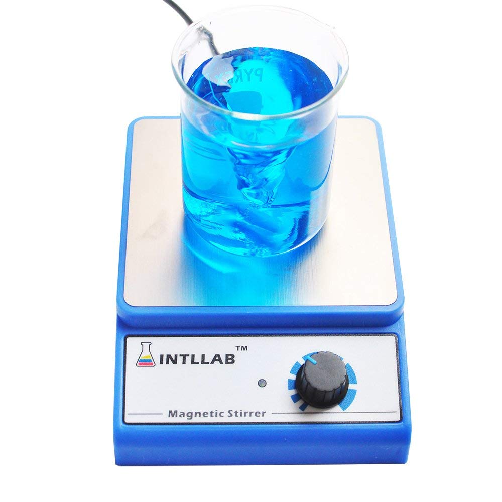 INTLLAB front view of magnetic stirrer showing controls and stainless top plate for durability