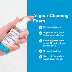 Invisalign en uso aplicando espuma dentro de alineador para frescura inmediata