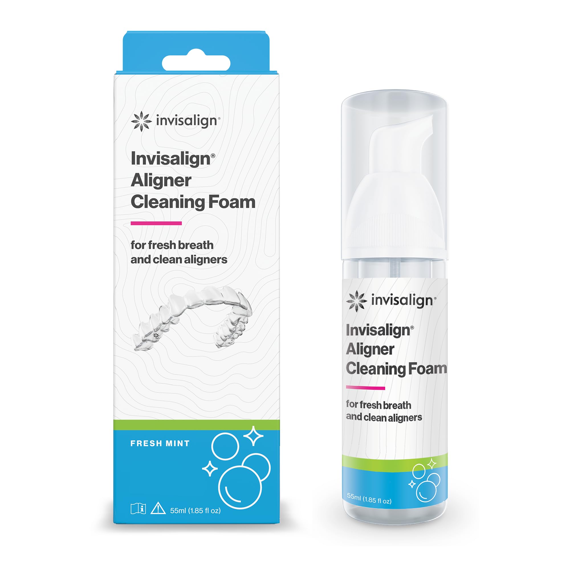 Invisalign espuma frontal 55ml mostrando envase compacto y portátil