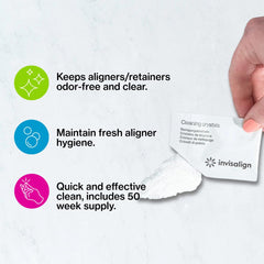 INVISALIGN sobre individual abierto mostrando polvo efervescente y conveniencia