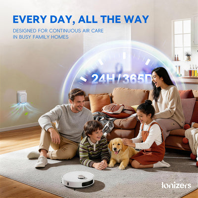 Ionizers in a living room setting demonstrating continuous air care benefit
