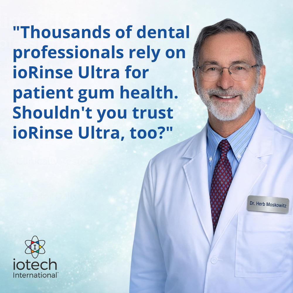 Iotech International ioRinse Ultra comparación de tamaño junto a objetos para referencia de volumen