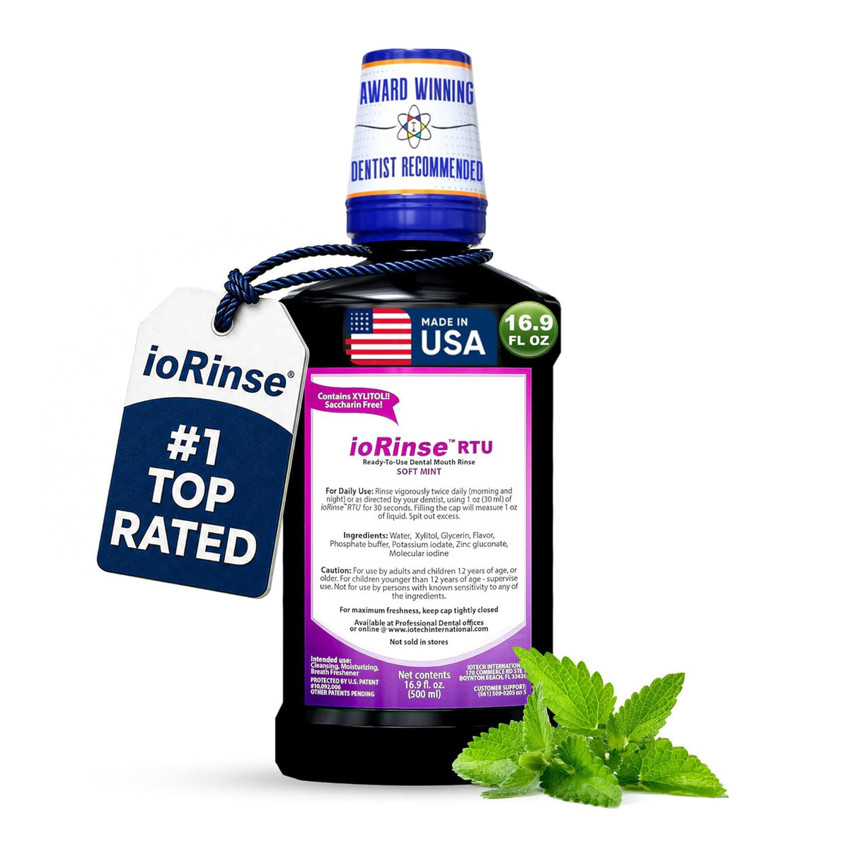 iotech ioRinse front label showing product name and soft mint freshness