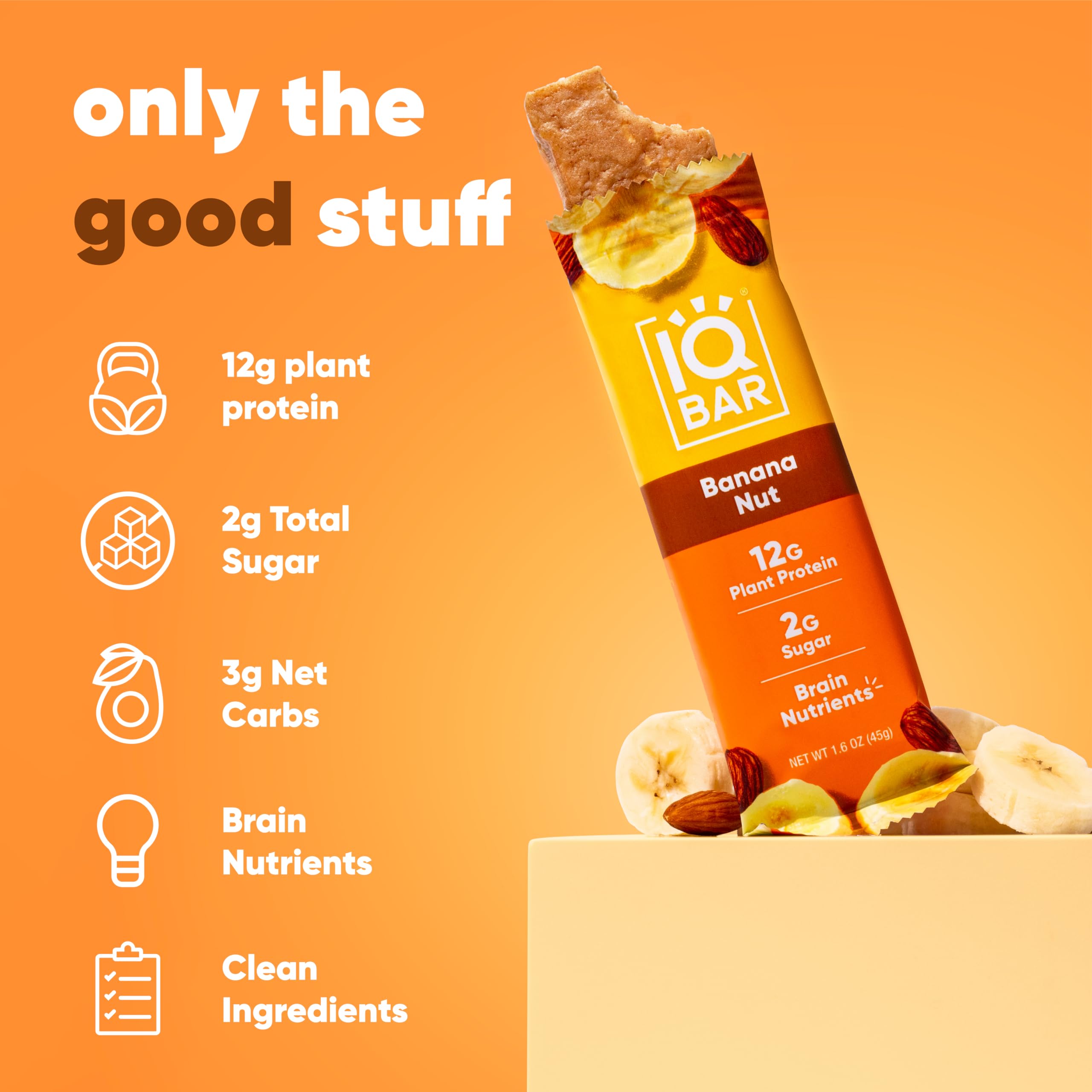 IQBAR Banana Nut corte cercano mostrando textura y frutos