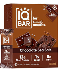 IQBAR empaque frontal Chocolate Sea Salt mostrando ingredientes limpios y beneficio práctico