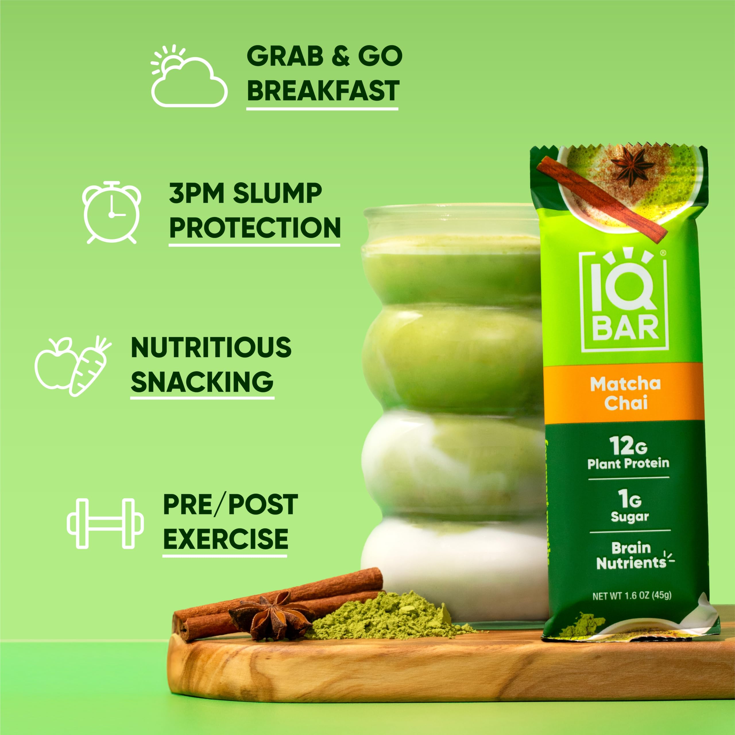IQBAR Matcha Chai etiqueta nutricional resaltando bajos carbos netos