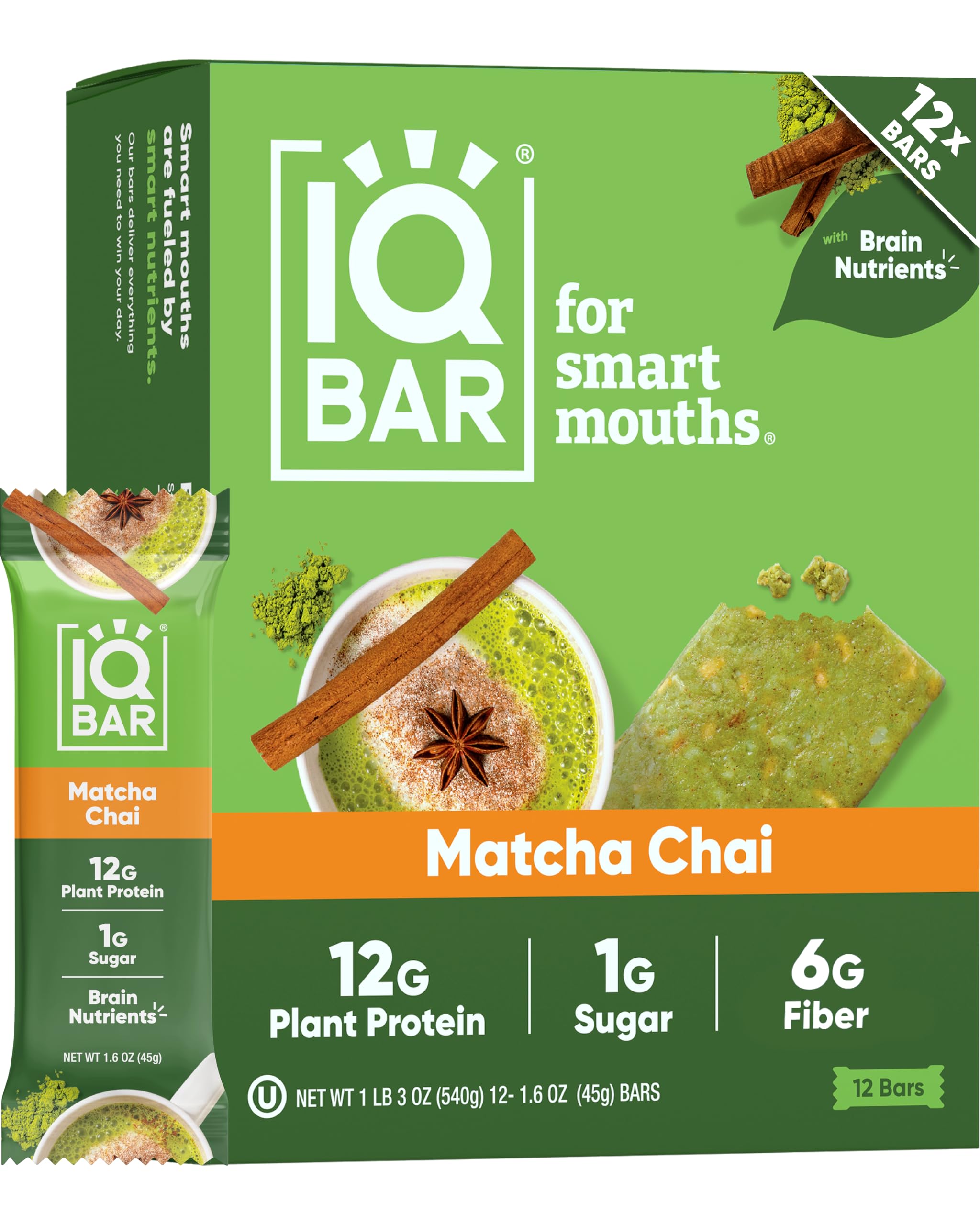 IQBAR Matcha Chai frontal mostrando la caja y beneficio conveniencia