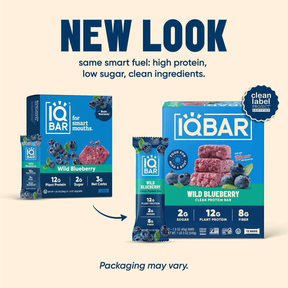 IQBAR barra Wild Blueberry sin envoltorio con textura visible y fibra