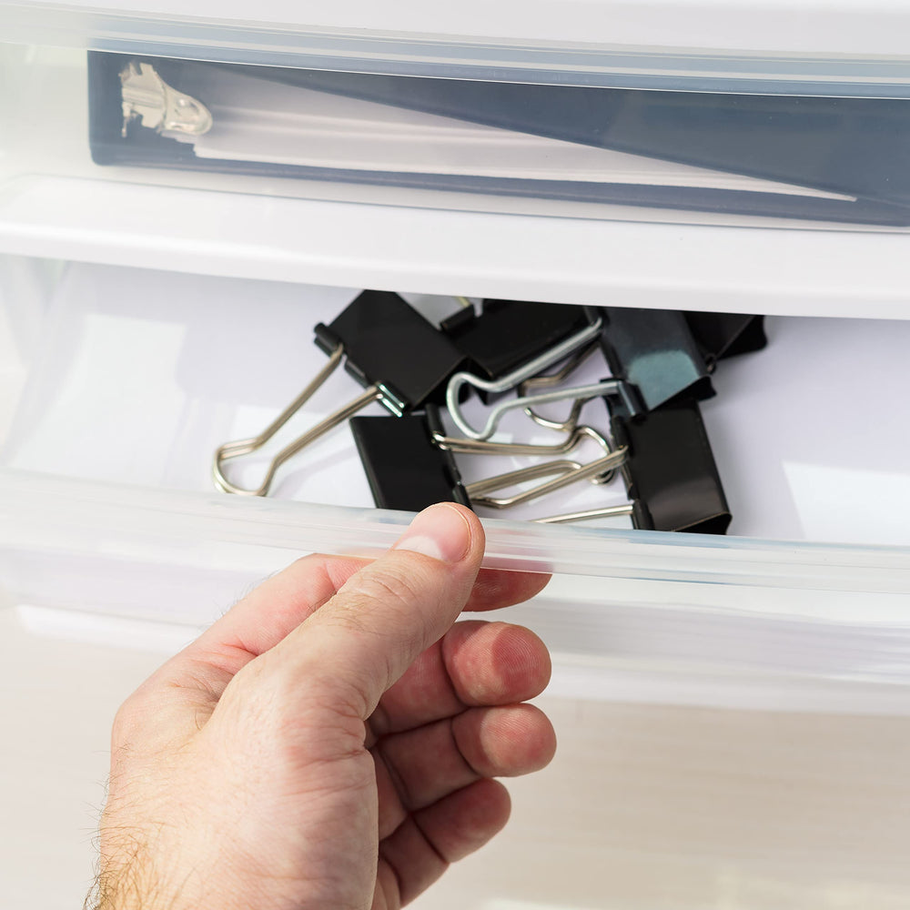 IRIS USA clear drawer fronts revealing contents for quick visual sorting