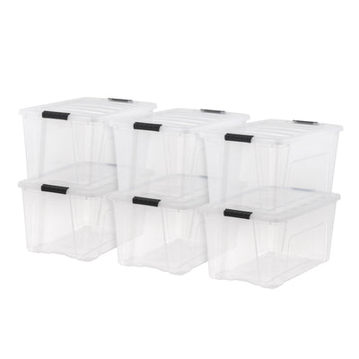IRIS USA front view of six clear bins showing organization benefit