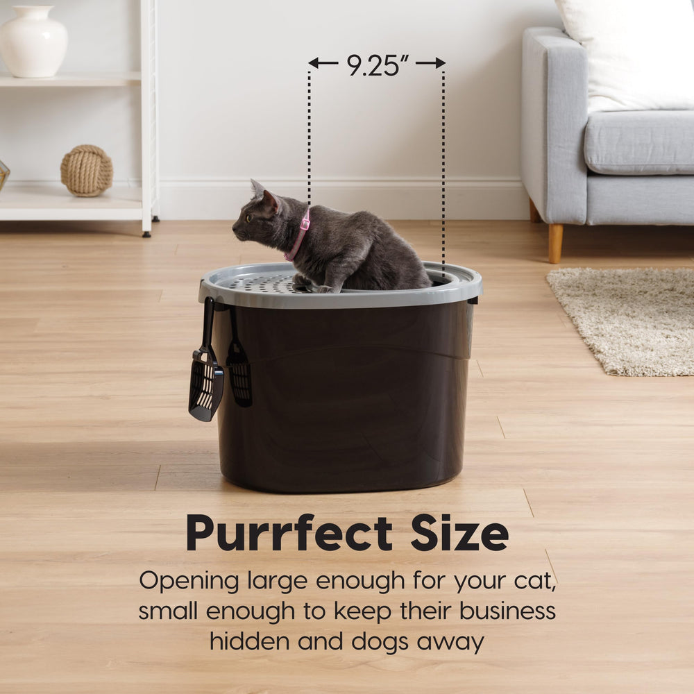 IRIS USA perforated lid close-up catching tracked litter and keeping floors cleaner