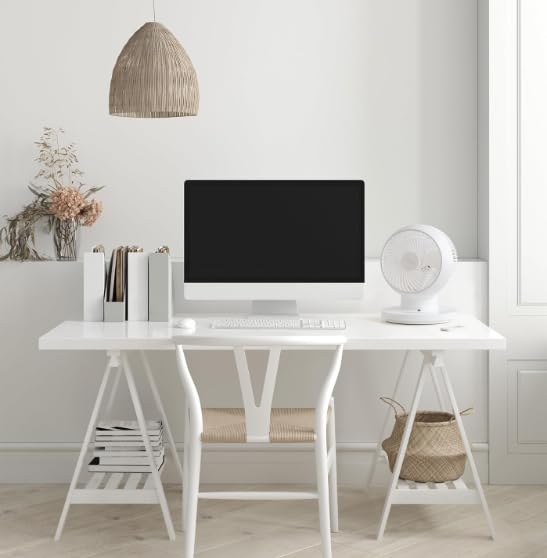 IRIS USA ventilador junto a libro para comparar tamaño y portabilidad