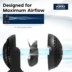 IRIS USA ventilador mostrando la inclinación ajustable 112° para dirigir aire