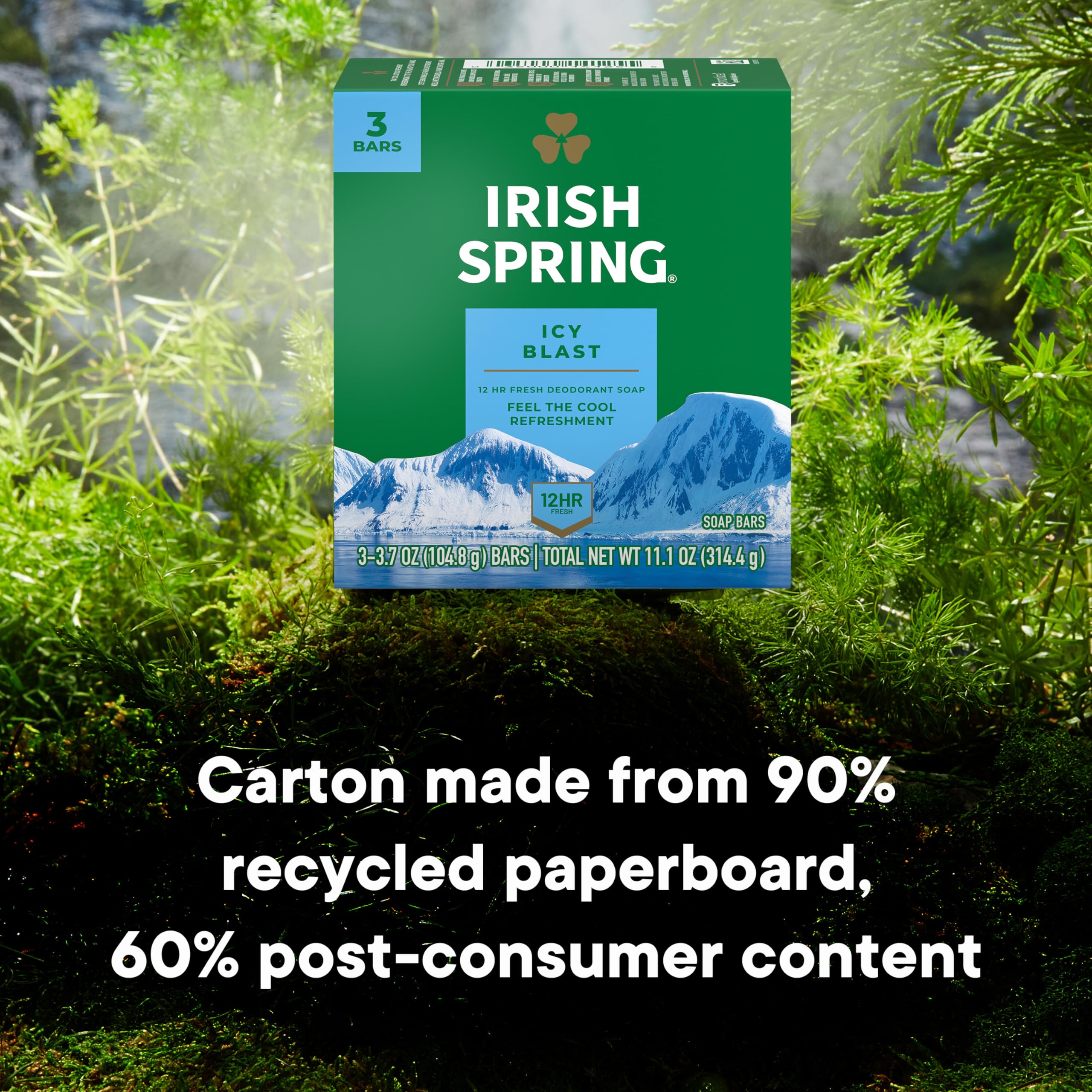 Irish Spring recyclable carton emphasizing eco-friendly packaging