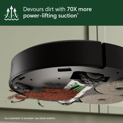 iRobot cleaning a kitchen spill demonstrating powerful suction and mopping