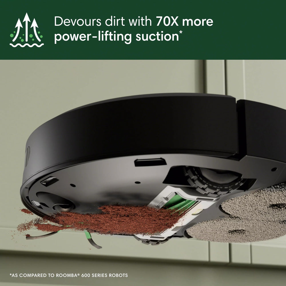 iRobot cleaning a kitchen spill demonstrating powerful suction and mopping