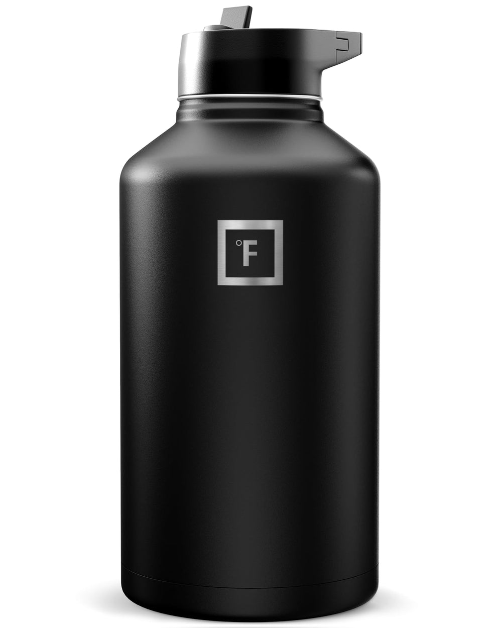 IRON °FLASK vista frontal con 64 oz mostrando capacidad y diseño
