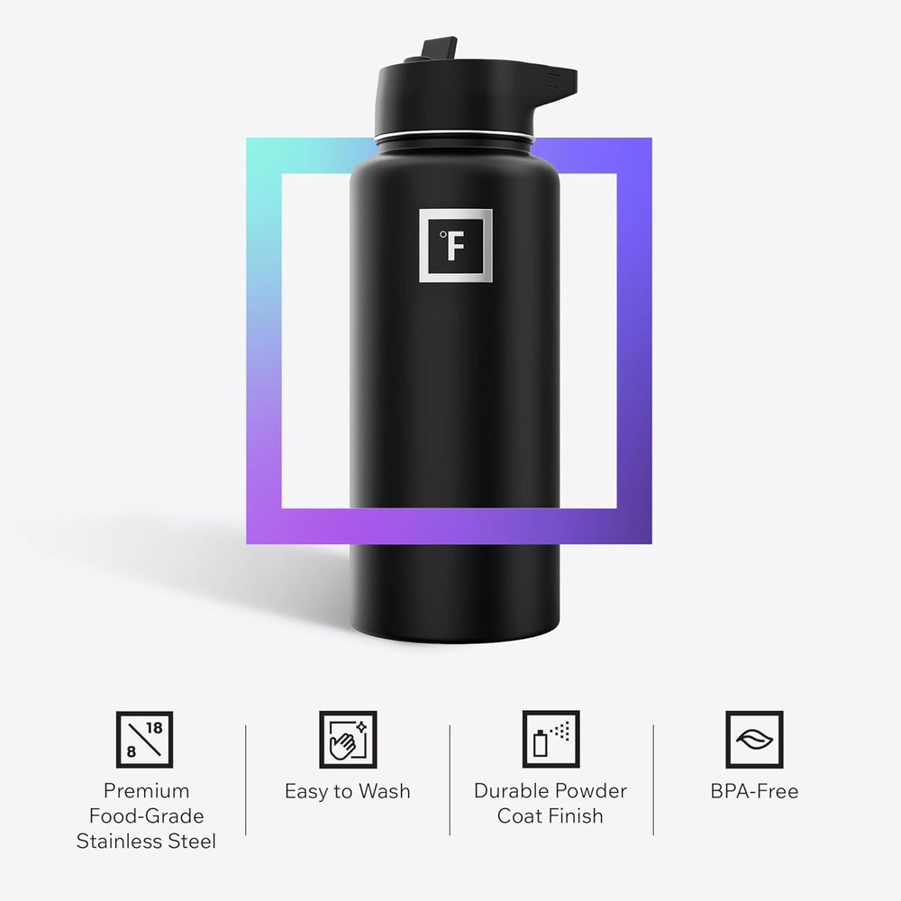 IRON °FLASK mostrando tamaño 32 oz frente a una mano para escala