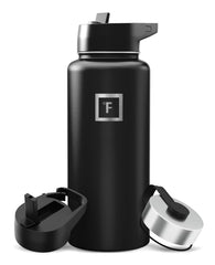 IRON °FLASK vista frontal con las tres tapas, práctico para transportar
