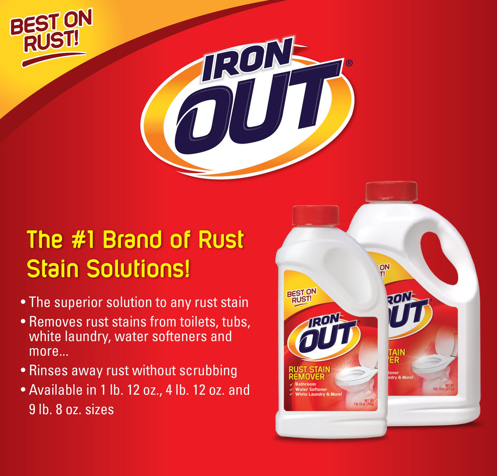 IRON OUT comparación de tamaño del envase 9.5 lb para escala doméstica