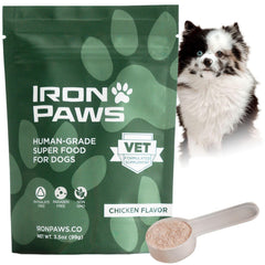 Iron Paws frente del empaque mostrando el diseño y beneficios visibles