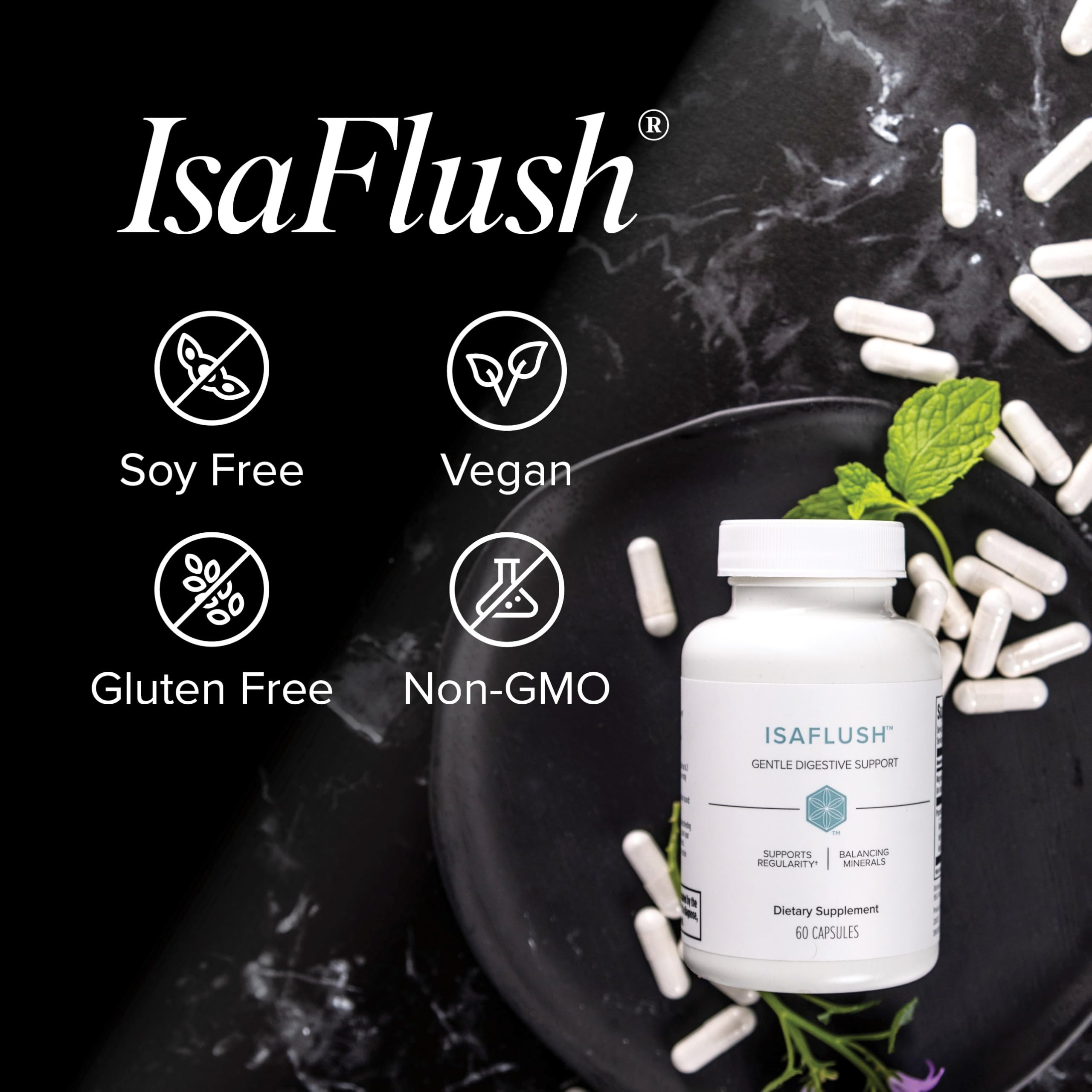 Isagenix IsaFlush comparación de tamaño en mano para referencia de dosis