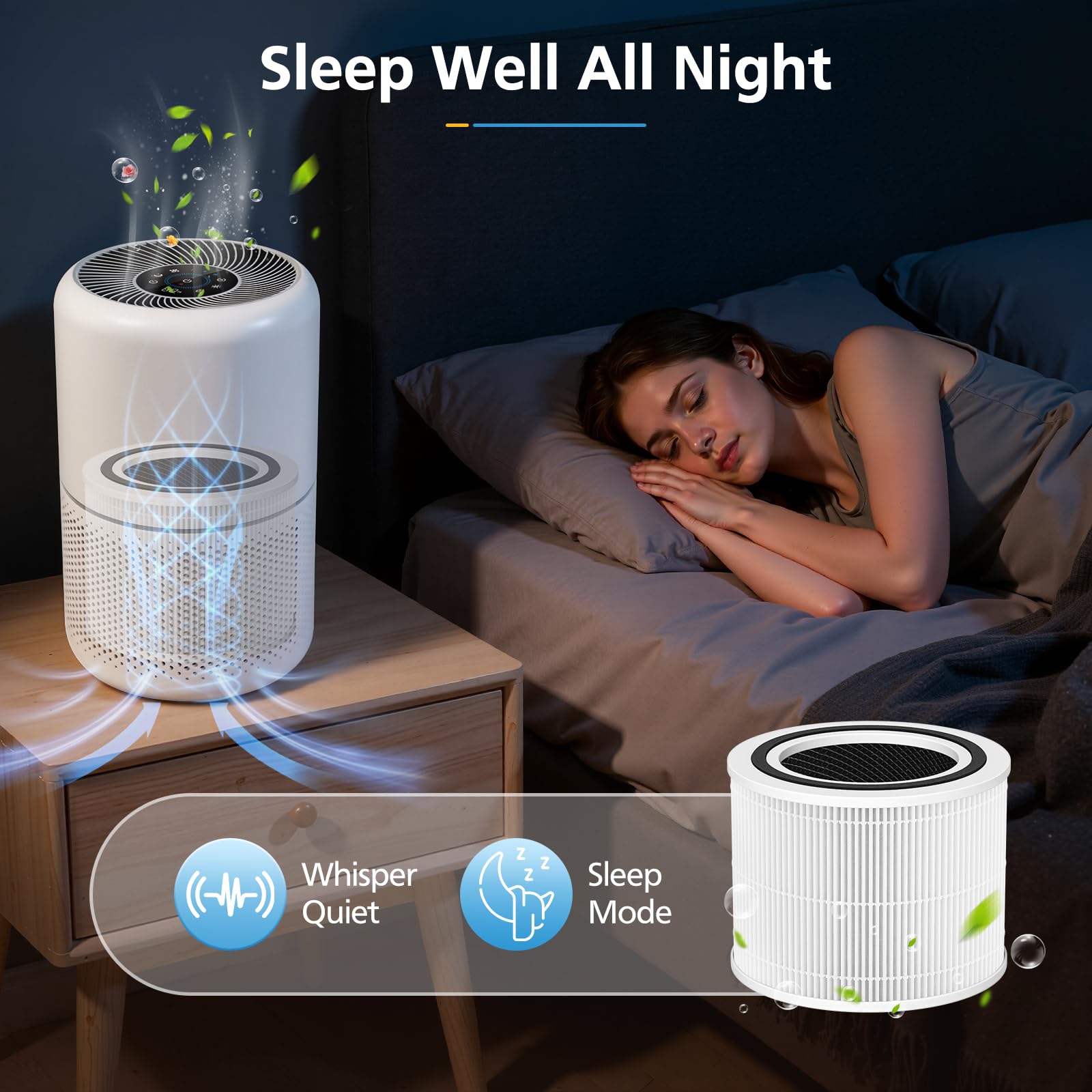 iSingo filtro en dormitorio en ambiente tranquilo y aire más confortable